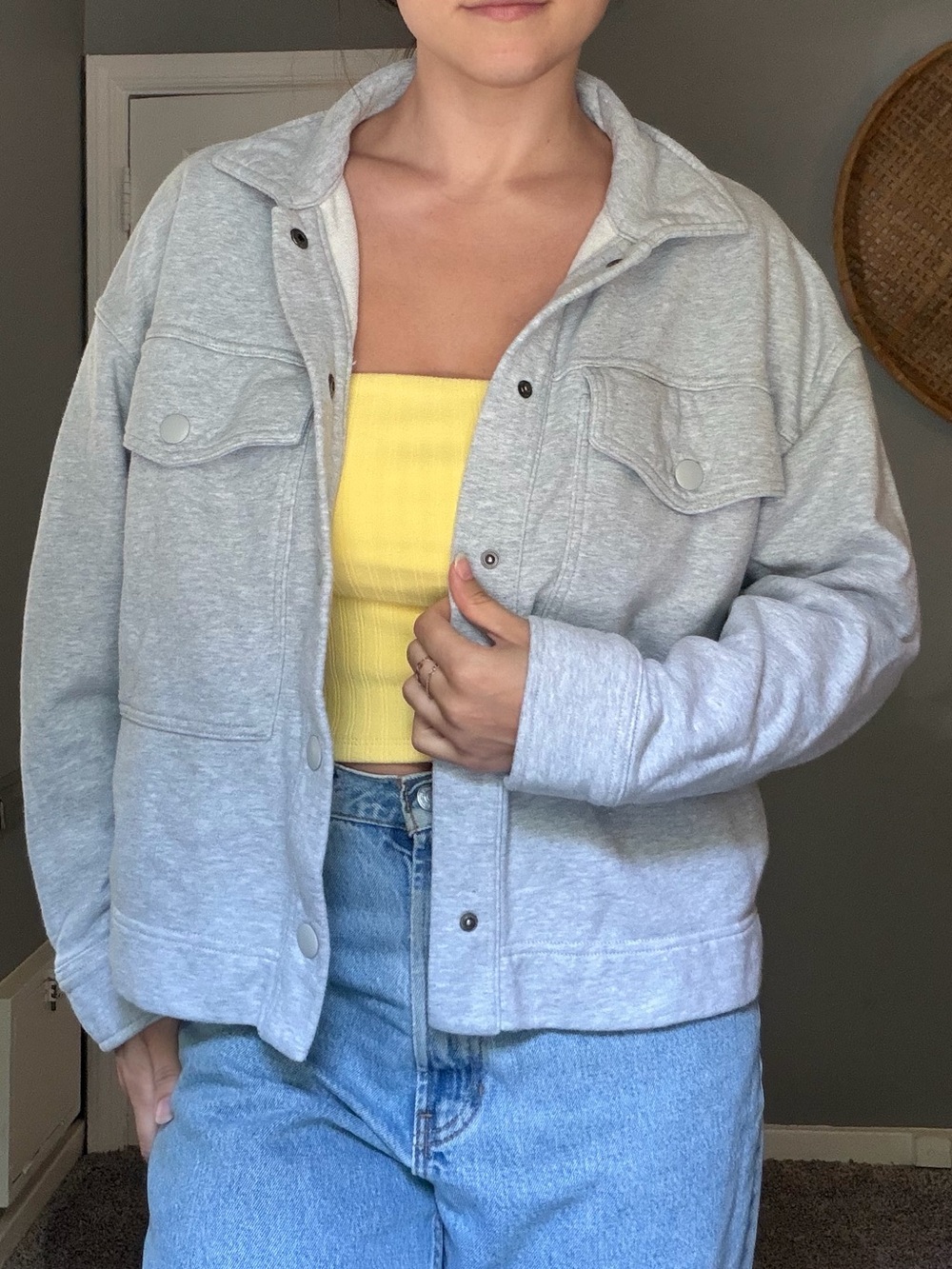 Aerie Light Gray Button-Up Overshirt Jacket